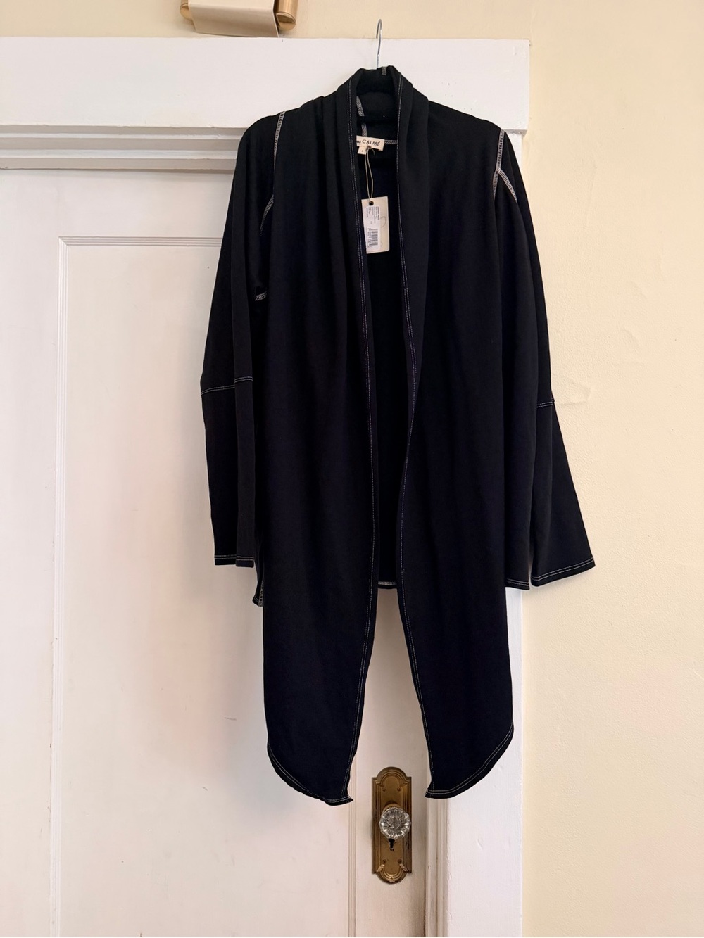 NWT Johnny Was CALMÉ Fleece Long Draped Cardigan Black L